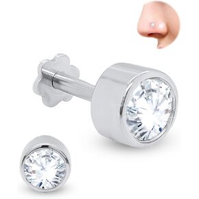 0.33cttw Bezel Set Round Lab-Grown Diamond Nose Ring in 14K Gold Nose Stud in 20 Gauge| Diamond Nose Pin For Women | (Color- G-H, Clarity-VS-SI)