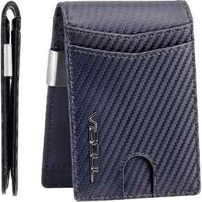 VISOUL Slim Wallets for men with Removable Money Clip, RFID Blocking Men's Bifold Wallets Leather, Front Pocket Card Holder Wallets with ID Window (Black+Olive Green)