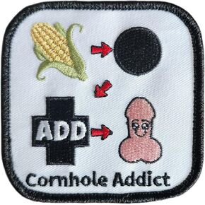 Cornhole Addict Funny Embroidered Rectangular Nylon Patch with Hook Backing for Bags, Backpacks, Great Gift for The Bag Toss Player