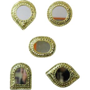Set of 5 Small Decorative Wall Mirrors – Gold Brass Handmade Mirror Set | Round, Arch, Oval, Octagon, Eye Shapes | Living Room, Bedroom, Home Wall Decor (5, Sharp Edged)