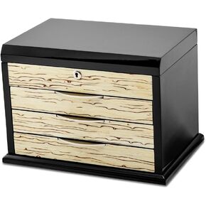 Solid Black Oak Veneer Iced Maple Veneer Front Jewelry Chest