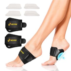 Arch Support Braces with Replaceable Gel Pads, Adjustable Orthotic Arch Support for Women Men, Relief for Plantar Fasciitis, High Arch, Flat Feet, Foot Fatigue, Arch Pain, 4 Pads with 2 Heights
