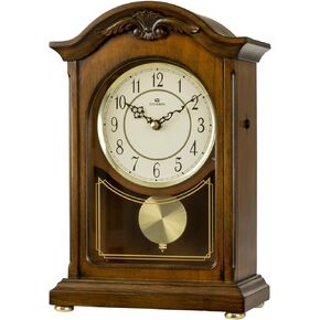 DODEKA Wooden Mantel Clock TCW004DB Pendulum Carved Case Hourly Chime Classic Melody Antique Style for Fireplace, Table, Bedroom, Living Room
