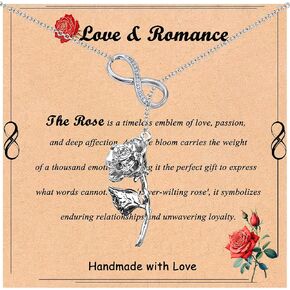 Red Rose Pendant Necklace for Women, Classic Trendy Design Rose Flower Necklace, Romantic Gifts Fashion Jewelry for Wife Girlfriend Friend Mother Daughter