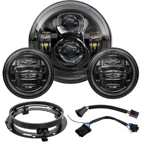 7 Inch LED Motorcycle Headlight Headlamp High Low Beam for Touring Street Glide Road King Fatboy Heritage Softail Switchback Electra Glide Ultra Classic with Bracket Mounting Ring DOT Black