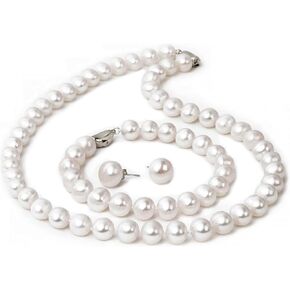AAA Freshwater Cultured Potato Pearl Jewelry Set for Women White Real Pearl Strand Necklace Stud Earring Bracelet Crafted in 925 Sterling Silver Birthday