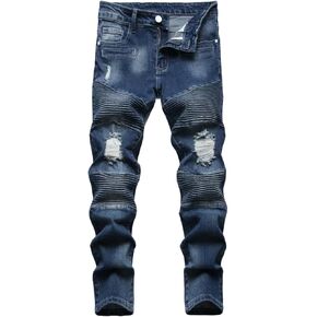 Boy's Ripped Biker Skinny Fit Jeans Comfy Stretch Stylish Moto Denim Jeans Pants