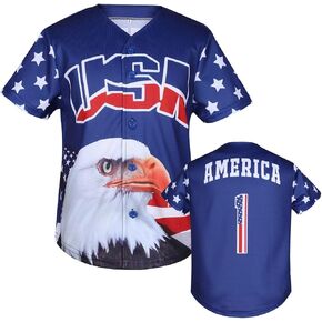 Kids USA Baseball Jersey Independence Day Shirt Patriotic Tshirts 4th of July Button Shirts #1