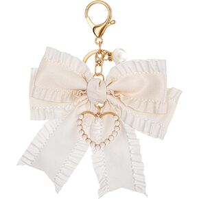 Bow Purse Keychain Charm Bow Keychain Bag Charms for Women, Bow Keychain Pearl Wristlet Keychain Backpack Charm Keychain Cute Handbag Purse Charms Accessories Charms for Purses Key Chains Car Keys