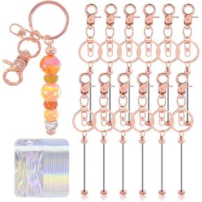 24 PCS Beadchains Bars Bars Bulk - 12 DIY Metal -chain chain chain kit + 12 bags combated ، bead bead keychain stair ، chain blant for women ، men ، عيد ميلاد هدية