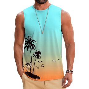 Babioboa Men's Hawaiian Tank Tops Tropical Funky Floral Beach Sloresless Round Dound There