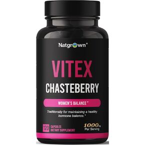 Natgrown Vitex Chasteberry Supplement for Women 1,000 mg - Agnus Castus Chaste Tree Vitex Berry Fruit Extract Capsules - 60 Ct