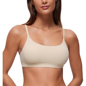 CRZ YOGA Softhold Women's Double Lined Bralettes - Scoop Neck Adjustable Straps Unlined Cami Wireless T-Shirt Everyday Bra