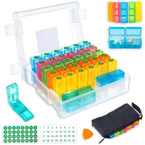 Monthly Pill Organizer 2 Times a Day, Portable AM PM Pill Box with Weekly Travel Bag, Large Capacity Medicine Organizer with Labels, 30 Day Pill Case & Pill Cutter for Medication Management (Purple)