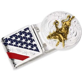 Montana Silversmiths Men American Made Made Made Compensed Money Clip مع Bull - Ammcl5973-330