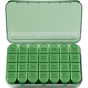 Odaro Weekly Pill Organizer 4 Times a Day, Daily Pill Box 7 Day, Large Travel Pill Case with 28 Compartment to Hold Medicine, Vitamin and Supplement (Full Black)