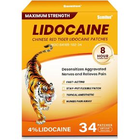 Sumifun 4% Lidocaine Pain Relief Patches,26 Count-Chinese Red Tiger Lidocaine Patches Maximum Strength Gel Patch for Muscule Sore Simple Backaches Joint Pain Topical Analgesic Odor Free