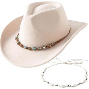 Jastore Western Cowboy Hat for Kids Girl Boy Classic Fedora Hat Felt Cowgirls Hats with Two Decorative Bands