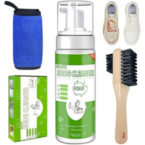 White Shoe Cleaner 3 in 1 Foam Sneaker Cleaner Kit, 200ml Foam Shoe Cleaning Kit with Brush and Towel for White Sneaker Tennis Shoe Running Shoe Mesh Canvas Fabric Shoe (White, 1 Pcs)