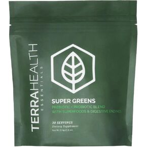 Terra Health Essentials® Super Greens | Organic Superfood Greens Powder | Gluten-Free Gut-Friendly Probiotics | 30 Servings