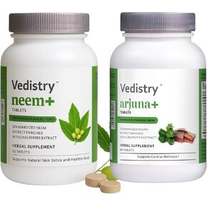 Neem+ & Arjuna+ 1100 mg Combo Pack | Neem Leaf & Arjuna Bark with Long Pepper | Supports Healthy Skin, Natural Detox, Immune Function | 60 Count
