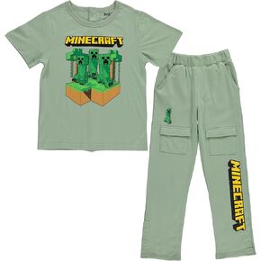 MINECRAFT Boys Adaptive T-Shirt & Cargo Sweatpants Set, Gaming Clothing Little and Big Boys Sizes