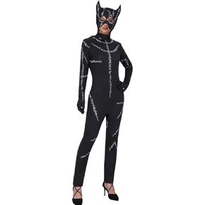 Women Black Costume Catsuit Outfit Adult Girls Halloween Cosplay Jumpsuit Bodysuit Mask Cat Suit