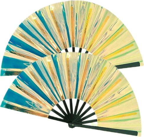 2-Pack Large Holographic Folding Hand Rave Fan, Laser Fan for Line Dance Popping, Boots on The Ground Fan for Rave Party Club in Saudi Arabia