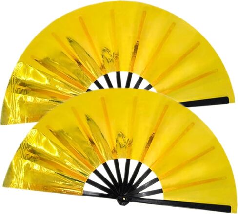 2-Pack Large Holographic Folding Hand Rave Fan, Laser Fan for Line Dance Popping, Boots on The Ground Fan for Rave Party Club in Saudi Arabia