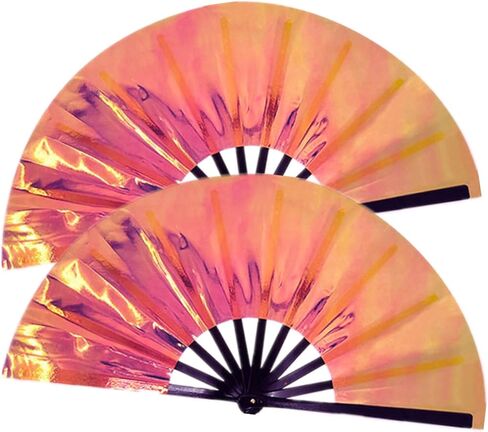 2-Pack Large Holographic Folding Hand Rave Fan, Laser Fan for Line Dance Popping, Boots on The Ground Fan for Rave Party Club in Saudi Arabia