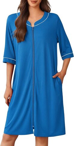 Ekouaer رداء نسائي بسحاب أمامي 3/4 كم معطف منزلي بسحاب رداء حمام خفيف الوزن مع جيوب S-XXL in Saudi Arabia
