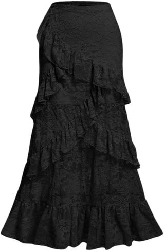 تنورة طويلة من الدانتيل للنساء من Verdusa بخصر عالٍ وطبقات مكشكشة على شكل حرف A in Kuwait