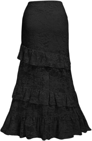 تنورة طويلة من الدانتيل للنساء من Verdusa بخصر عالٍ وطبقات مكشكشة على شكل حرف A in Kuwait