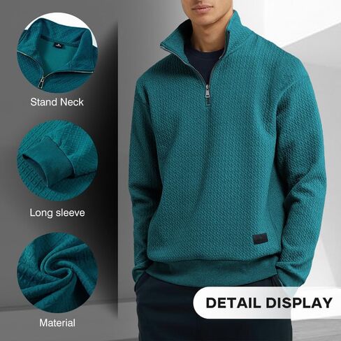 Men's Quarter Zip Sweatshirts Mock Neck Pullover Long Sleeve Solid Color Geometric Texture Waffle Sweatshirt in Saudi Arabia