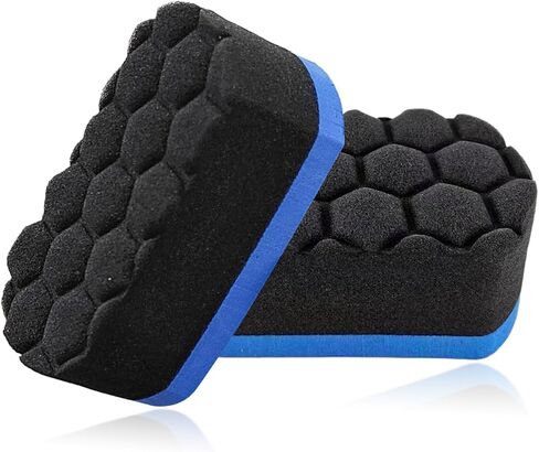 2 PCS Tire Waxing Applicator Pad, Easy Grip Hex Logic Tire Shine Dressing Applicator Sponge, Universal Automotive Tire Polishing Sponge Pads, Detailing Car Accessories (Blue) in Kuwait