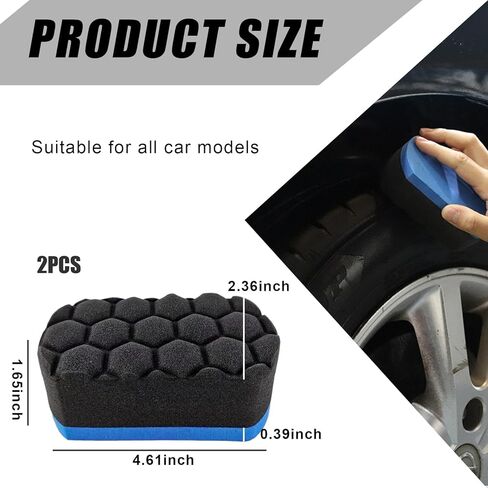 2 PCS Tire Waxing Applicator Pad, Easy Grip Hex Logic Tire Shine Dressing Applicator Sponge, Universal Automotive Tire Polishing Sponge Pads, Detailing Car Accessories (Blue) in Kuwait