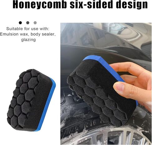 2 PCS Tire Waxing Applicator Pad, Easy Grip Hex Logic Tire Shine Dressing Applicator Sponge, Universal Automotive Tire Polishing Sponge Pads, Detailing Car Accessories (Blue) in Kuwait