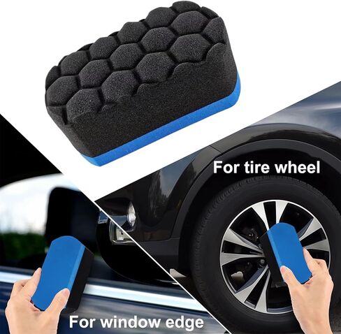 2 PCS Tire Waxing Applicator Pad, Easy Grip Hex Logic Tire Shine Dressing Applicator Sponge, Universal Automotive Tire Polishing Sponge Pads, Detailing Car Accessories (Blue) in Kuwait