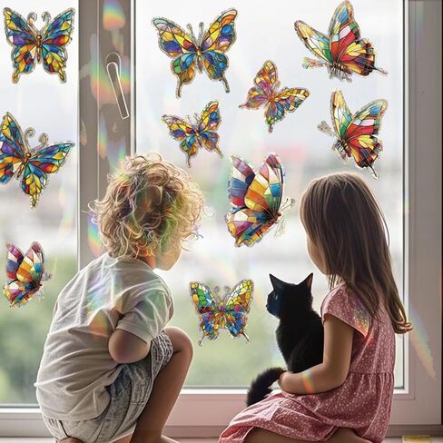 14pcs Window Decals for Bird Strikes, Anti Collision Window Clings, Rainbow Reflection Window Sticker, Maple Leaf Style Sun Catcher Stickers for Glass Windows in Saudi Arabia