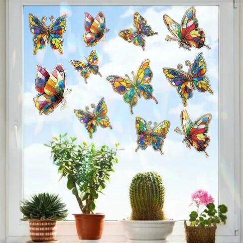 14pcs Window Decals for Bird Strikes, Anti Collision Window Clings, Rainbow Reflection Window Sticker, Maple Leaf Style Sun Catcher Stickers for Glass Windows in Saudi Arabia