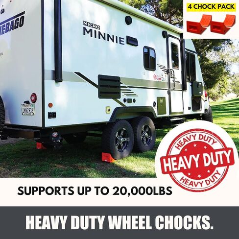 SECURITYMAN 4 Pack Wheel Chocks - Constructed of Heavy Duty Solid Polyurethane Rubber for 20,000 lbs - Great for RV, Camper, Truck, Travel Trailer Wheel Chocks - All Surfaces and All Weather - Orange in Saudi Arabia
