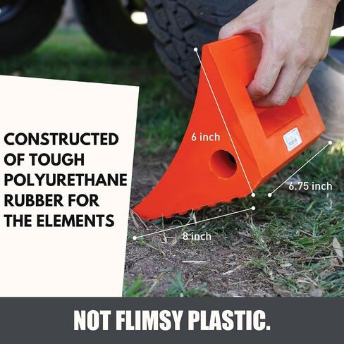 SECURITYMAN 4 Pack Wheel Chocks - Constructed of Heavy Duty Solid Polyurethane Rubber for 20,000 lbs - Great for RV, Camper, Truck, Travel Trailer Wheel Chocks - All Surfaces and All Weather - Orange in Saudi Arabia