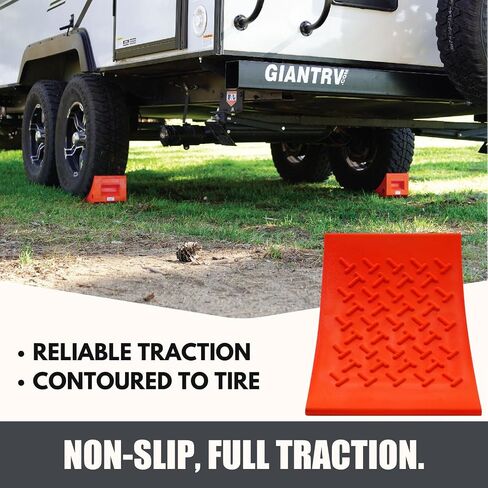 SECURITYMAN 4 Pack Wheel Chocks - Constructed of Heavy Duty Solid Polyurethane Rubber for 20,000 lbs - Great for RV, Camper, Truck, Travel Trailer Wheel Chocks - All Surfaces and All Weather - Orange in Saudi Arabia