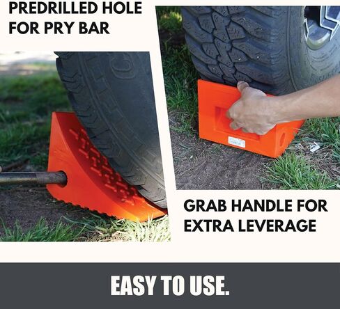 SECURITYMAN 4 Pack Wheel Chocks - Constructed of Heavy Duty Solid Polyurethane Rubber for 20,000 lbs - Great for RV, Camper, Truck, Travel Trailer Wheel Chocks - All Surfaces and All Weather - Orange in Saudi Arabia