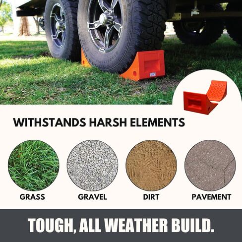 SECURITYMAN 4 Pack Wheel Chocks - Constructed of Heavy Duty Solid Polyurethane Rubber for 20,000 lbs - Great for RV, Camper, Truck, Travel Trailer Wheel Chocks - All Surfaces and All Weather - Orange in Saudi Arabia