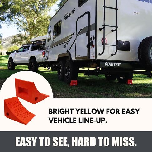 SECURITYMAN 4 Pack Wheel Chocks - Constructed of Heavy Duty Solid Polyurethane Rubber for 20,000 lbs - Great for RV, Camper, Truck, Travel Trailer Wheel Chocks - All Surfaces and All Weather - Orange in Saudi Arabia