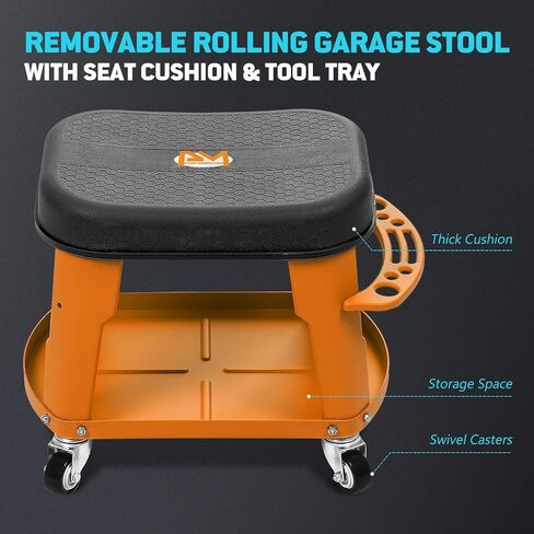 PM PERFORMOTOR Adjustable Height Pneumatic Garage Seat Rolling Mechanic Stool with Tool Tray Storage,300lbs Max Weight Capacity, Orange,PM-TOL-RTS-OG in Saudi Arabia