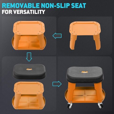 PM PERFORMOTOR Adjustable Height Pneumatic Garage Seat Rolling Mechanic Stool with Tool Tray Storage,300lbs Max Weight Capacity, Orange,PM-TOL-RTS-OG in Saudi Arabia