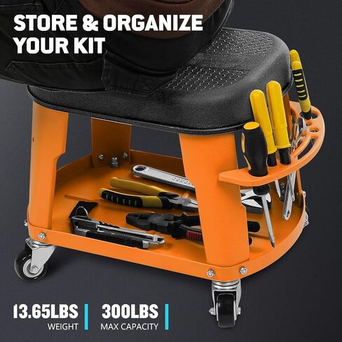 PM PERFORMOTOR Adjustable Height Pneumatic Garage Seat Rolling Mechanic Stool with Tool Tray Storage,300lbs Max Weight Capacity, Orange,PM-TOL-RTS-OG in Saudi Arabia