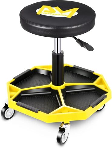 PM PERFORMOTOR Adjustable Height Pneumatic Garage Seat Rolling Mechanic Stool with Tool Tray Storage,300lbs Max Weight Capacity, Green,PM-TOL-ATS-GR in Kuwait
